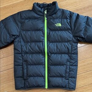 Kids The North Face Kids Puffer Jacket - Dark Gray with Lime Accents Size L